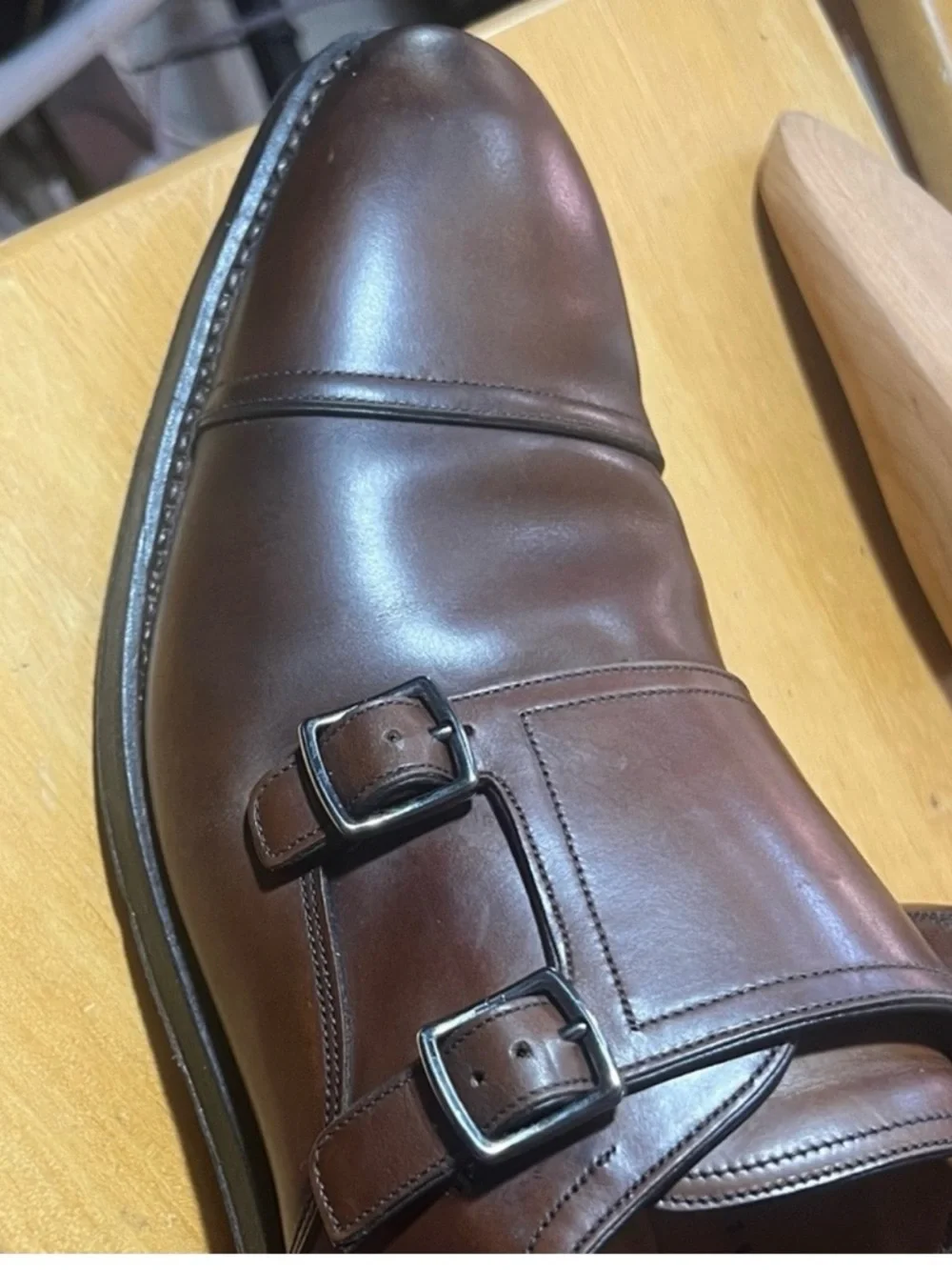 Salvatore Ferragamo Tramezza Chestnut Double Monk Strap Shoes Size 12D